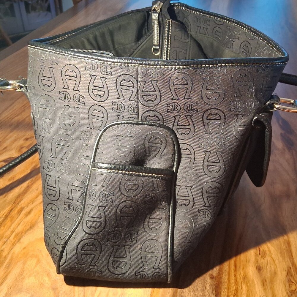 Etienne Aigner Black Signature A Logo Tote Shoulder Handbag Organizer Work Bag - Picture 15 of 16